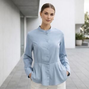 NWT MSCH Copenhagen Light Blue Viscose Blend Button-Up Blouse | Minimalist